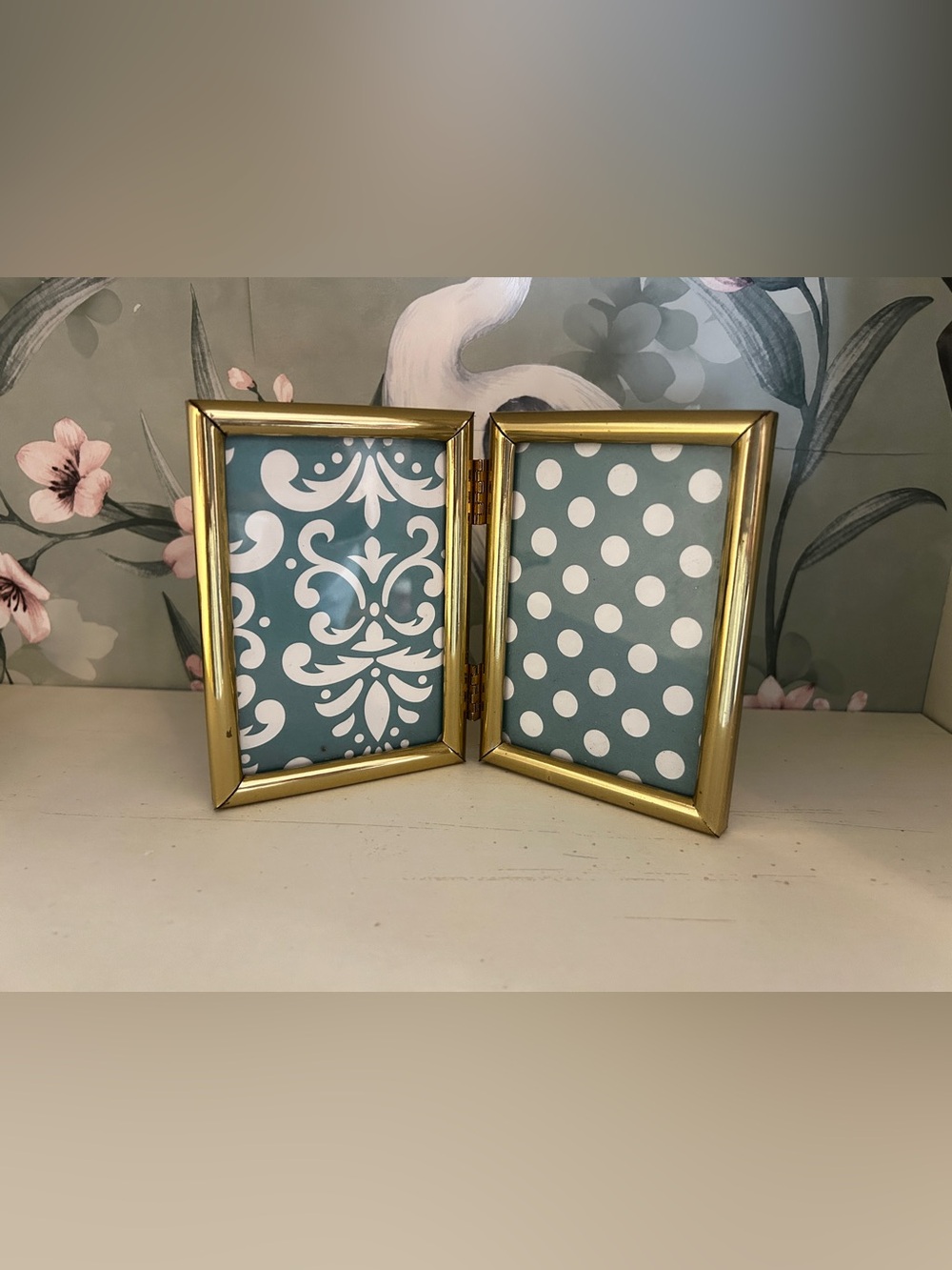 Vintage Small Double Folding Brass Plated Picture Frames